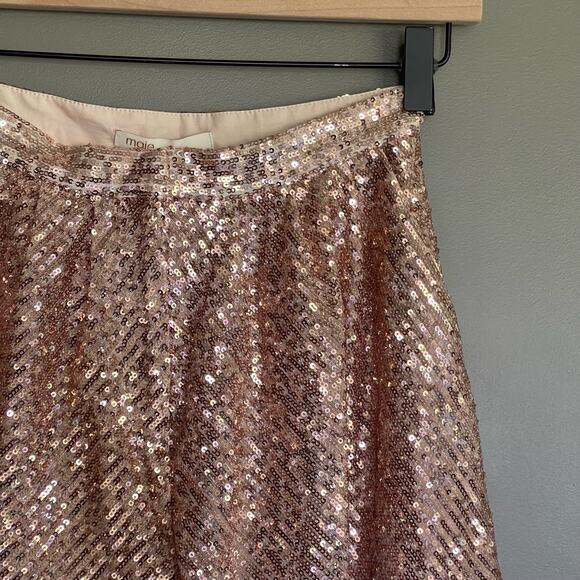 NWT MAJE Sequin Shorts In Metal Pink Size XS Rose Gold Flouncy Dress Shorts Chic - Picture 8 of 16